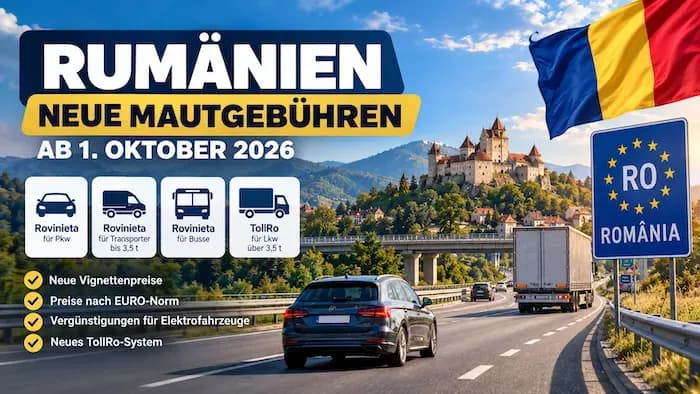 Rumänien: Neue Mautgebühren und Vignettenpreise ab Oktober 2026
